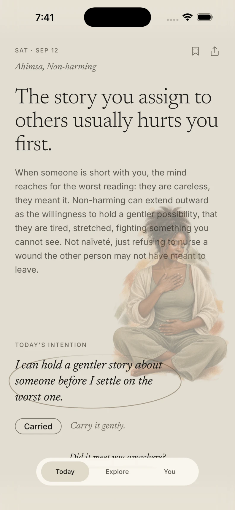Actual Quiet Thread screen: Assume the kinder story, with its illustrated teaching and carried intention.
